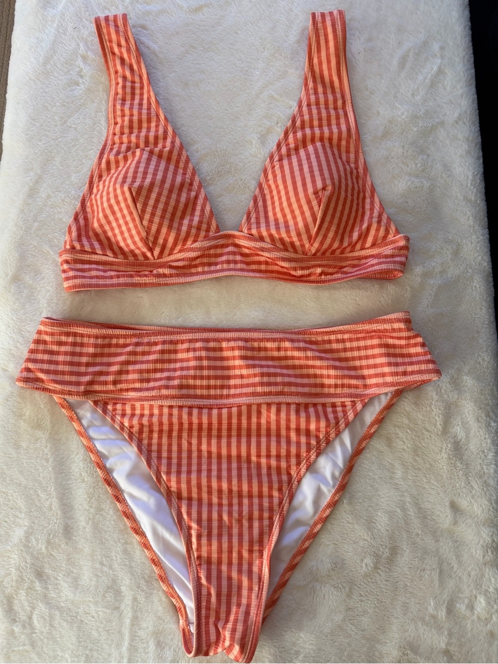 NWT Cupshe Orange Striped Two-Piece High Cut Bikini Set Size Large